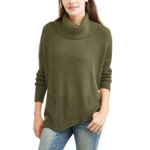 Faded Glory Medium Side Zip Green Cowl Sweater